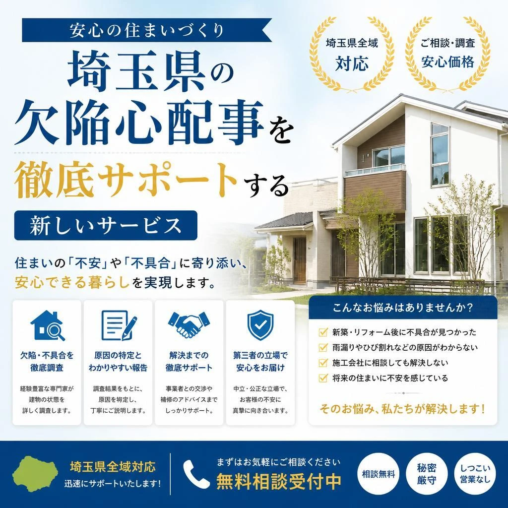 安心の住まいづくり、埼玉県の欠陥心配事を徹底サポートする新しいサービス