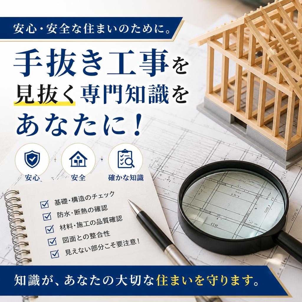 安心・安全な住まいのために。手抜き工事を見抜く専門知識をあなたに！