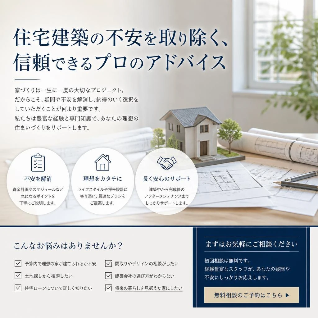 住宅建築の不安を取り除く、信頼できるプロのアドバイス