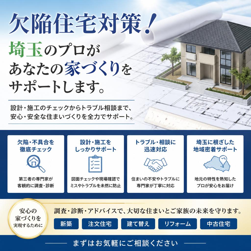 欠陥住宅対策！埼玉のプロがあなたの家づくりをサポートします。