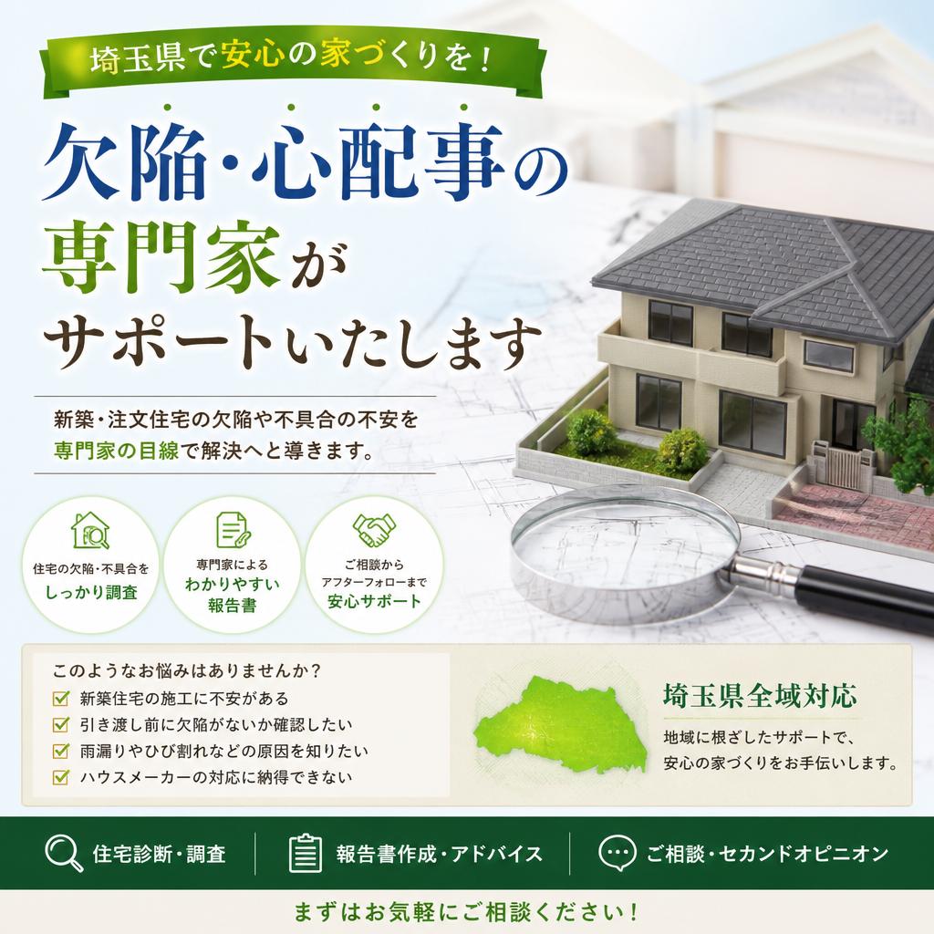 埼玉県で安心の家づくりを！欠陥心配事の専門家がサポートいたします