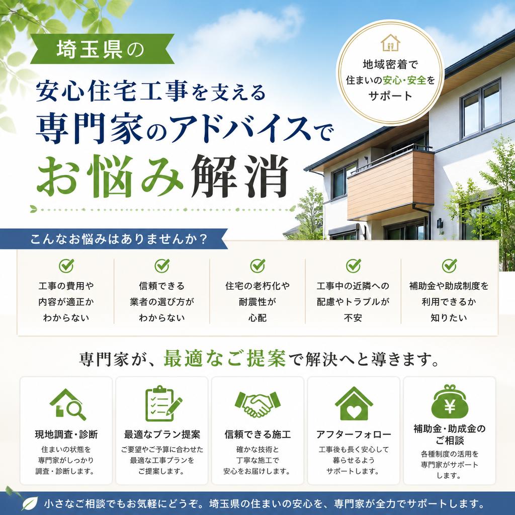 埼玉県の安心住宅工事を支える専門家のアドバイスでお悩み解消