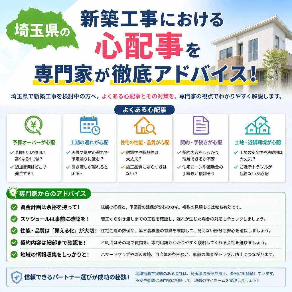埼玉県の新築工事における心配事を専門家が徹底アドバイス！