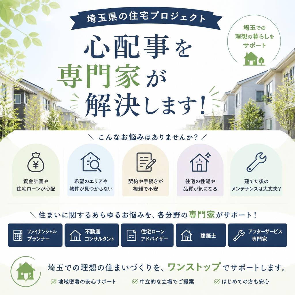 埼玉県の住宅プロジェクト、心配事を専門家が解決します！
