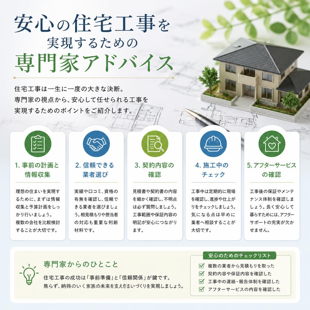 安心の住宅工事を実現するための専門家アドバイス