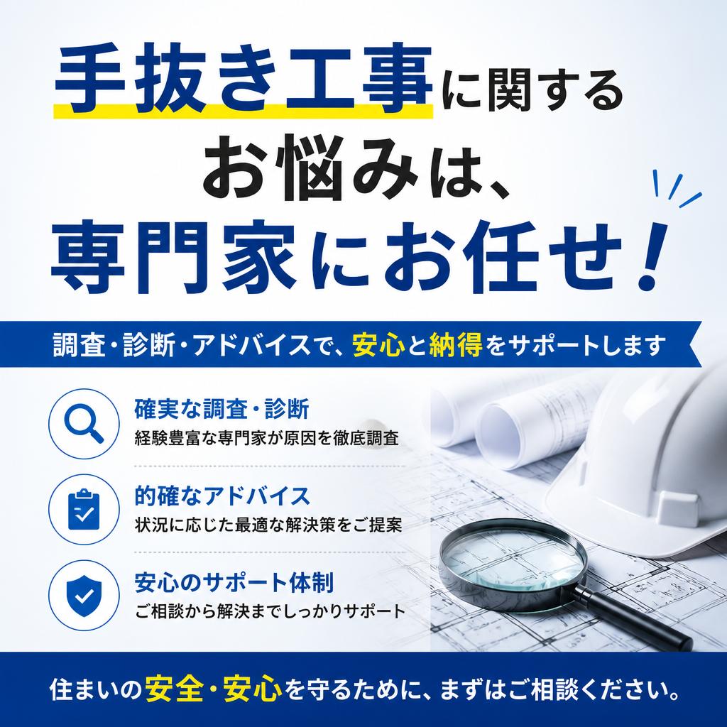 手抜き工事に関するお悩みは、専門家にお任せ！