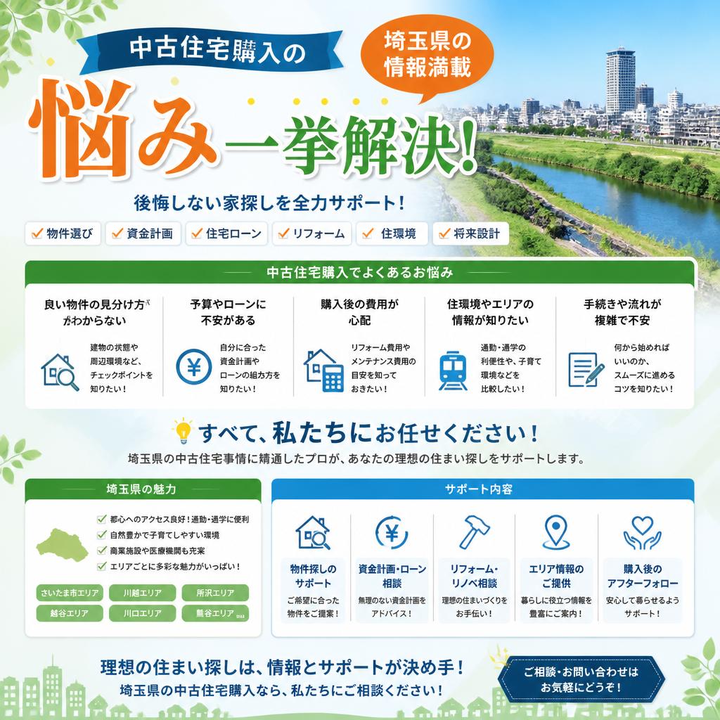 中古住宅購入の悩みを一挙解決！埼玉県の情報満載