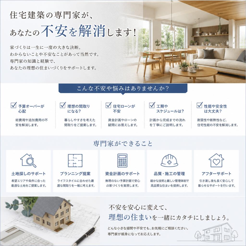 住宅建築の専門家が、あなたの不安を解消します！